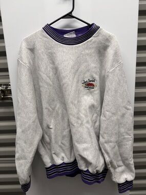 Jack Daniels Gray Crewneck Sweater with Purple Trim vintage xl